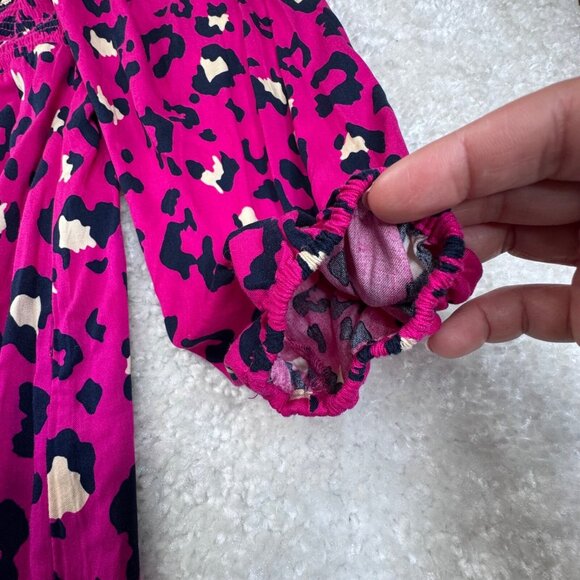 Crown & Ivy Leopard Print Smocked Front Maxi Dress Pink Navy Large NEW - Picture 6 of 10